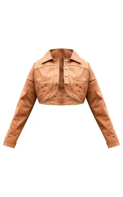 PrettyLittleThing Faux Leather Jackets*Faux Leather Western Detail Curved Hem Jacket