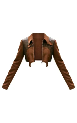 PrettyLittleThing Faux Leather Jackets*Faux Suede Contrast Faux Leather Western Look Cropped Jacket