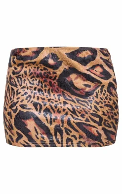 Online PrettyLittleThing Faux Suede Leopard Print Mini Skirt Brown