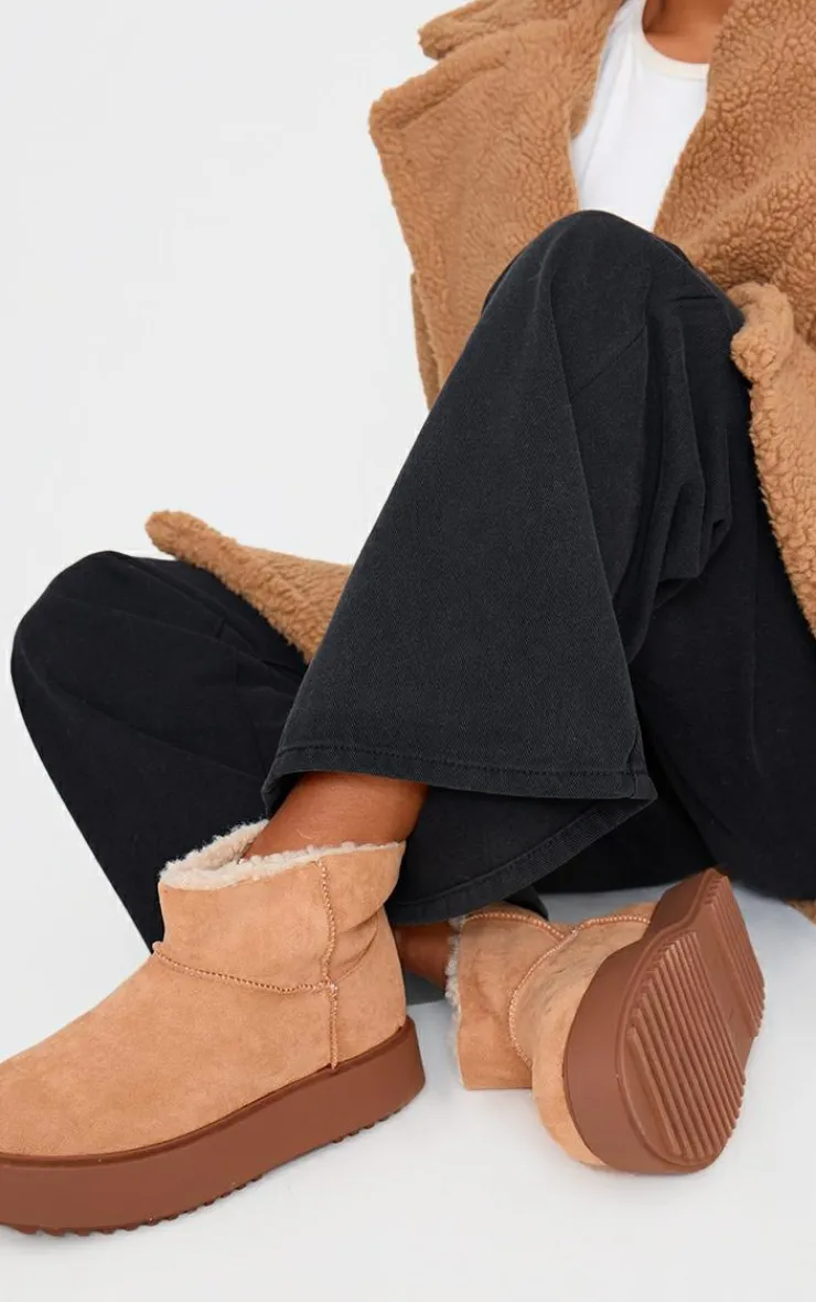PrettyLittleThing Ankle Boots*Faux Suede Round Toe Thick Flat Sole Ankle Boots