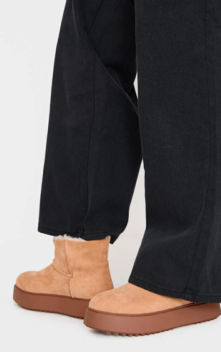PrettyLittleThing Ankle Boots*Faux Suede Round Toe Thick Flat Sole Ankle Boots