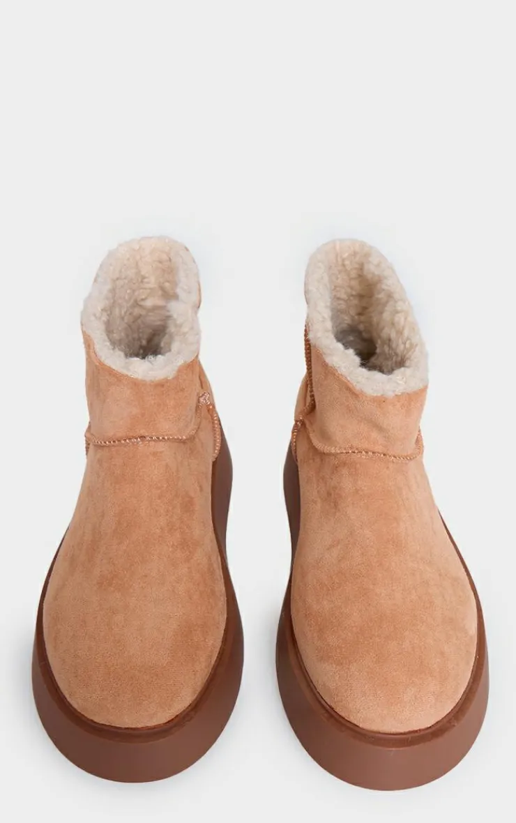 PrettyLittleThing Ankle Boots*Faux Suede Round Toe Thick Flat Sole Ankle Boots