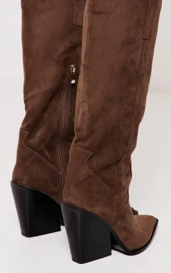 PrettyLittleThing Knee High Boots*Faux Suede Western Pointed Wedge Heeled Knee Boots