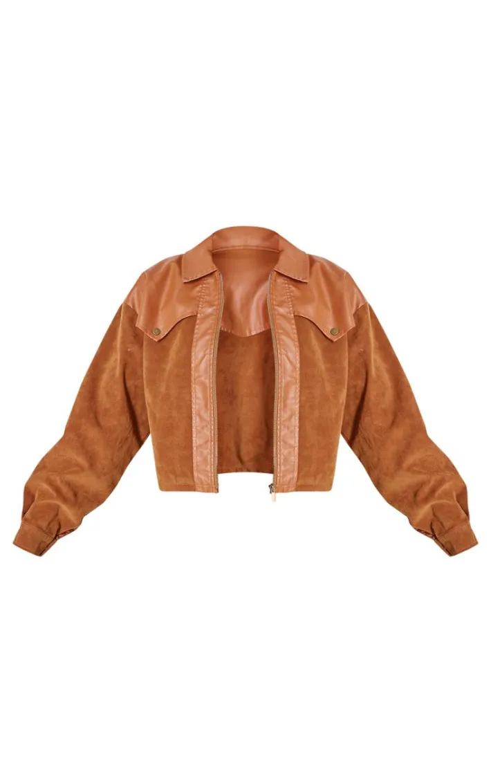 Brown Faux Suede Western Panel Detail Oversized Jacket