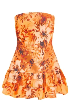 Floral Linen Look Bandeau Tiered Shift Dress-PrettyLittleThing Outlet