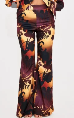 Discount PrettyLittleThing Floral Ombre Print Wide Leg Pants Brown