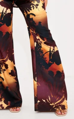 Discount PrettyLittleThing Floral Ombre Print Wide Leg Pants Brown