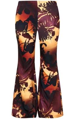 Discount PrettyLittleThing Floral Ombre Print Wide Leg Pants Brown