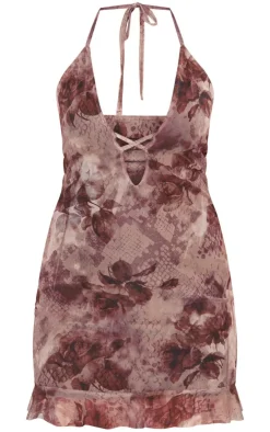 Floral Print Cut Out T Bar Mini Dress-PrettyLittleThing Best