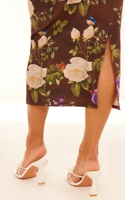 Outlet PrettyLittleThing Floral Print Midaxi Skirt Brown