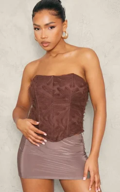 PrettyLittleThing Sleeveless Tops*Floral Tulle Boned Corset