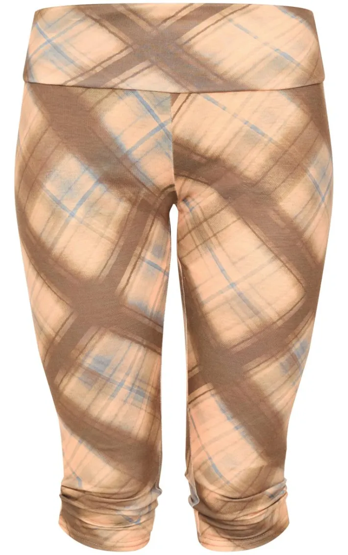 Brown Gingham Print Jersey Capris