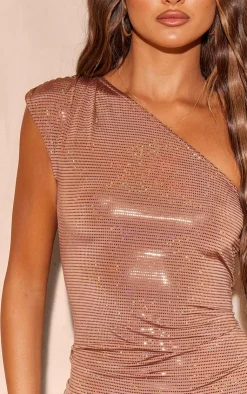 Glitter One Shoulder Mini Dress-PrettyLittleThing