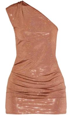 Glitter One Shoulder Mini Dress-PrettyLittleThing