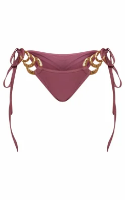 Brown Gold Trim Tie Side Bikini Bottom