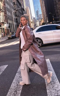 PrettyLittleThing Faux Leather Jackets*Grained Faux Leather Pocket Front Maxi Coat