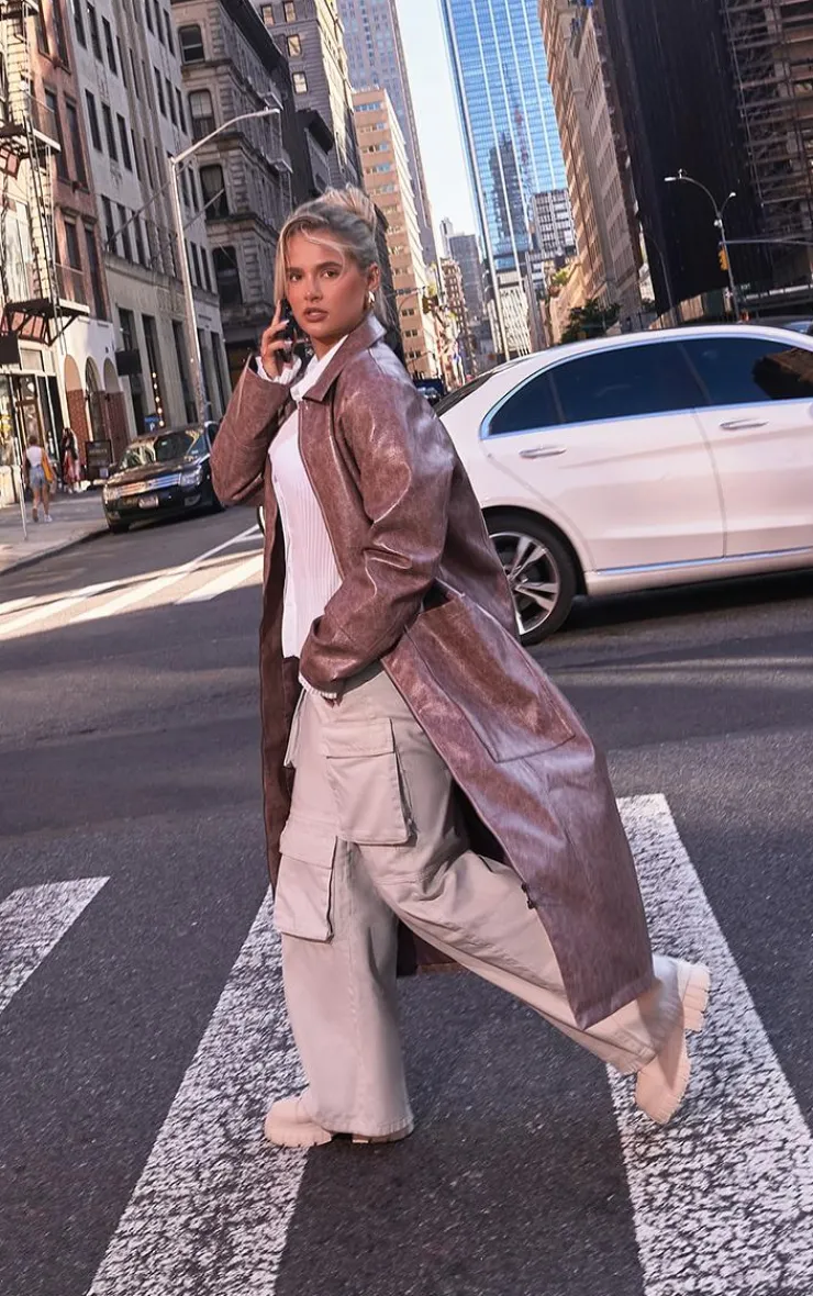 PrettyLittleThing Faux Leather Jackets*Grained Faux Leather Pocket Front Maxi Coat