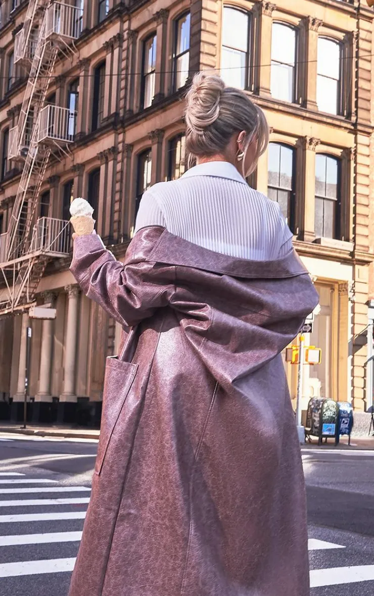 PrettyLittleThing Faux Leather Jackets*Grained Faux Leather Pocket Front Maxi Coat