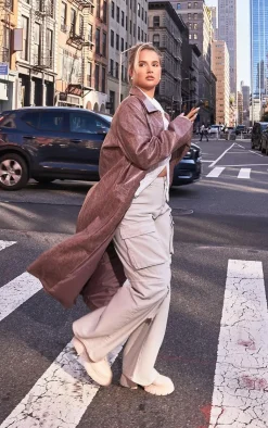 PrettyLittleThing Faux Leather Jackets*Grained Faux Leather Pocket Front Maxi Coat