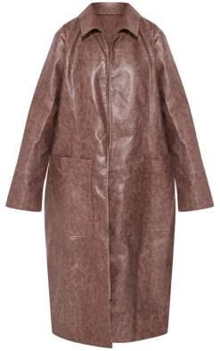 PrettyLittleThing Faux Leather Jackets*Grained Faux Leather Pocket Front Maxi Coat