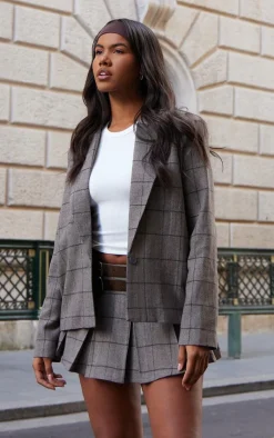 Best PrettyLittleThing Herringbone Oversized Blazer Brown