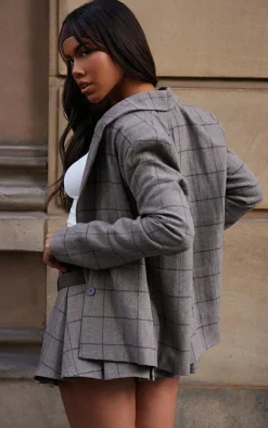 Best PrettyLittleThing Herringbone Oversized Blazer Brown