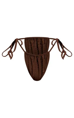 Brown Hot Fix Tie Side Bikini Bottoms