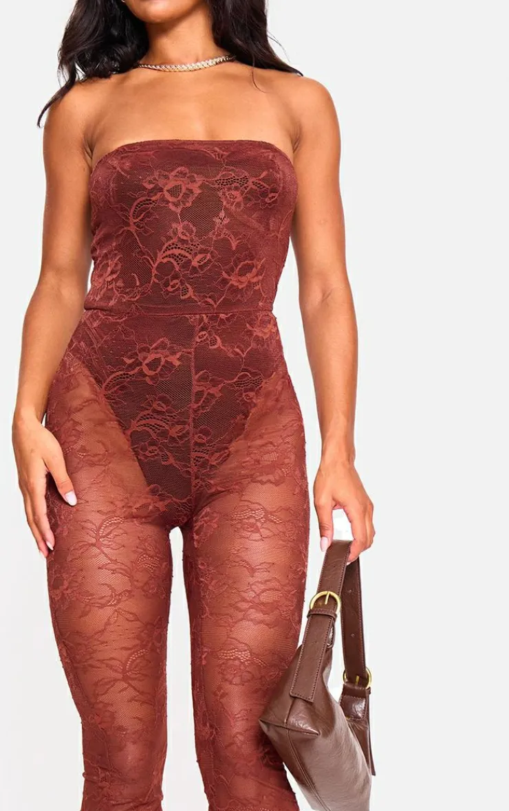 Lace Bodysuit Detail Bandeau Jumpsuit-PrettyLittleThing Outlet