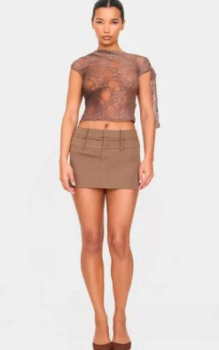 PrettyLittleThing Blouses*Lace Detail Tie Shoulder Asymmetric Long Top