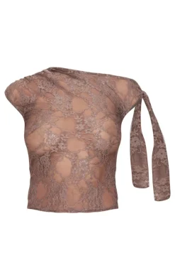 PrettyLittleThing Blouses*Lace Detail Tie Shoulder Asymmetric Long Top