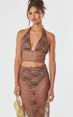 Sale PrettyLittleThing Lace Lined Bralet Brown