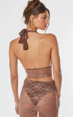 Sale PrettyLittleThing Lace Lined Bralet Brown
