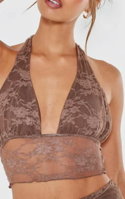 Sale PrettyLittleThing Lace Lined Bralet Brown