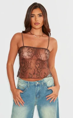 Lace Spaghetti Strap Cami Top-PrettyLittleThing Sale