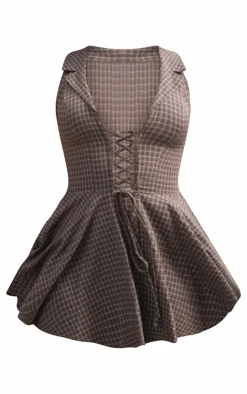 Lace Up Check Shift Dress-PrettyLittleThing Clearance