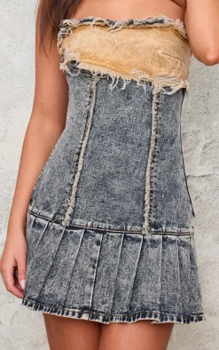 Layered Denim Pleated Mini Dress-PrettyLittleThing Sale