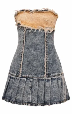 Layered Denim Pleated Mini Dress-PrettyLittleThing Sale