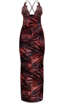 Leaf Print Lace Cup Maxi Dress-PrettyLittleThing Discount