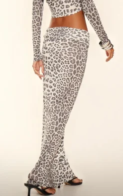 Best PrettyLittleThing Leopard Burnout Fold Over Hem Low Rise Skirt Brown
