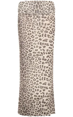 Best PrettyLittleThing Leopard Burnout Fold Over Hem Low Rise Skirt Brown