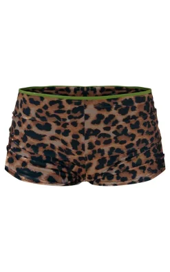 Sale PrettyLittleThing Leopard Contrast Waistband Hot Pants Brown