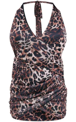 Leopard Cut Out Halter Neck Wrap Bodycon Dress-PrettyLittleThing Clearance
