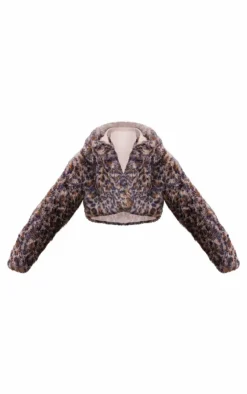 PrettyLittleThing Faux Fur Coats*Leopard Faux Fur Hooded Cropped Coat