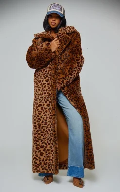 PrettyLittleThing Faux Fur Coats*Leopard Faux Fur Maxi Coat