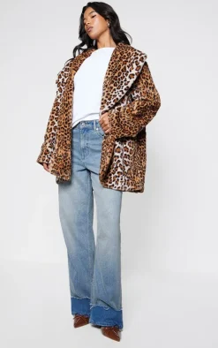 PrettyLittleThing Faux Fur Coats*Leopard Faux Fur Midi Coat