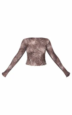 Leopard Lace Boat Neck Long Sleeve Top-PrettyLittleThing Best