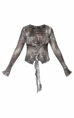 Leopard Lace Ruffle Drape Long Sleeve Top-PrettyLittleThing Clearance