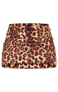 Online PrettyLittleThing Leopard Low Rise Plisse Micro Mini Skirt Brown