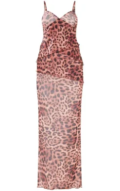 Leopard Mesh Raw Hem Tiered Maxi Dress-PrettyLittleThing Best