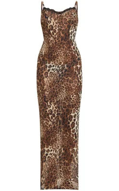 Leopard Print Chiffon Lace Trim Strappy Maxi Dress-PrettyLittleThing Best